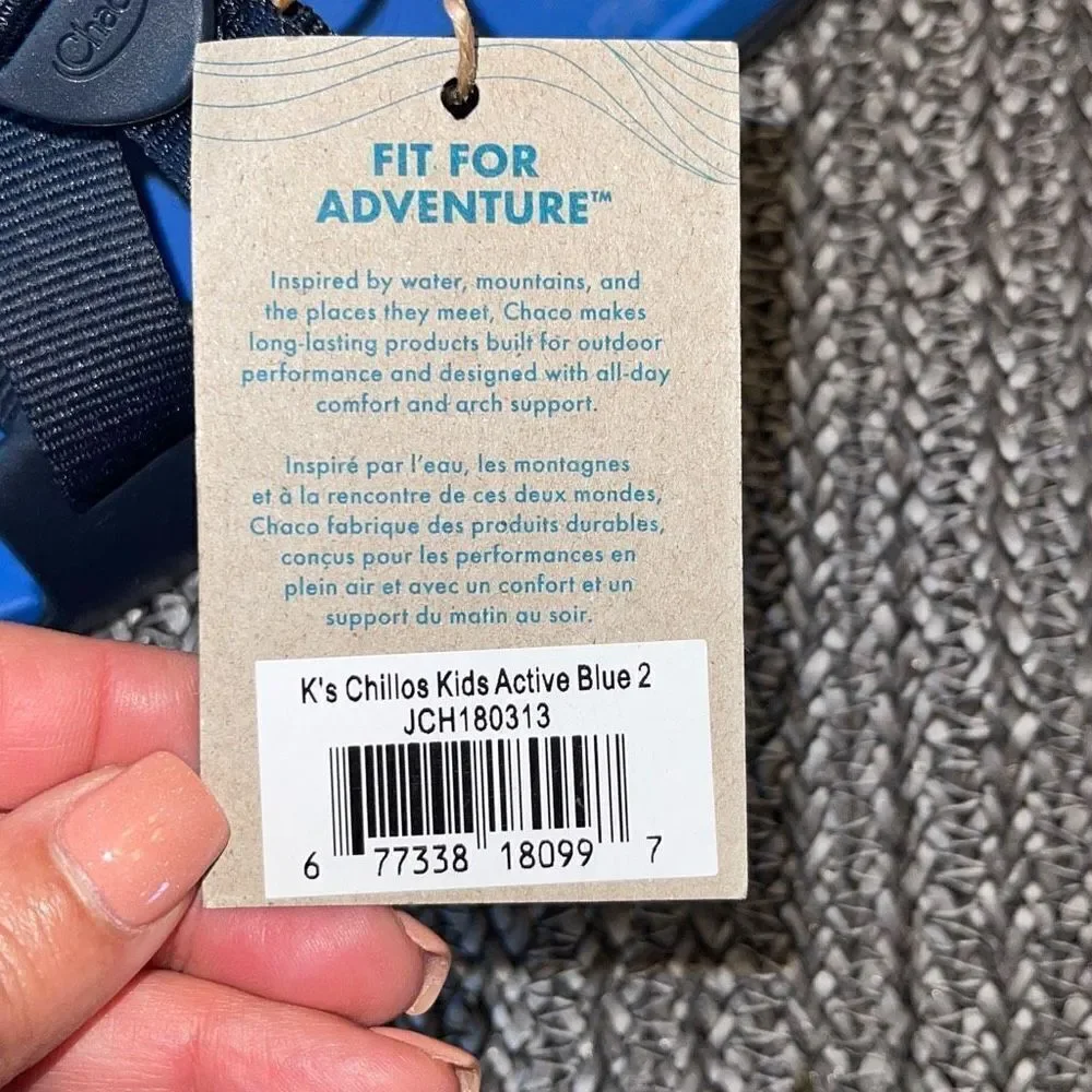 Chaco Childrens Chillos Sandal Slide‎ Blue Size 2 Youth Unisex New